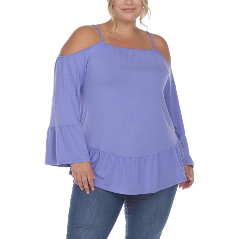 White Mark Womens Plus Size Cold Shoulder Ruffle Sleeve Basic T-Shirt, NWT
